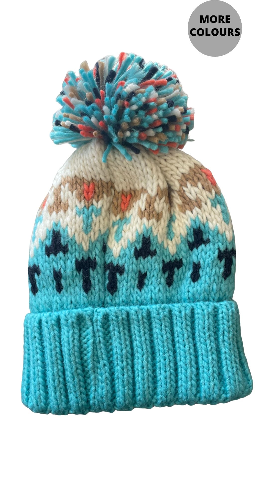 Multi Colour Knitted Pompom Toque. Style ELWKAYLA13