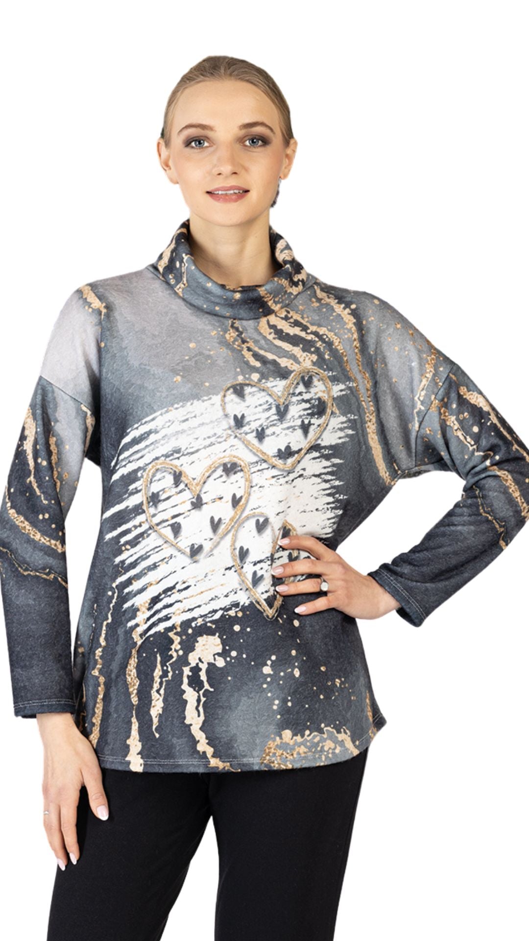 Cowl Neck Heart Print Top. Style VARC8131