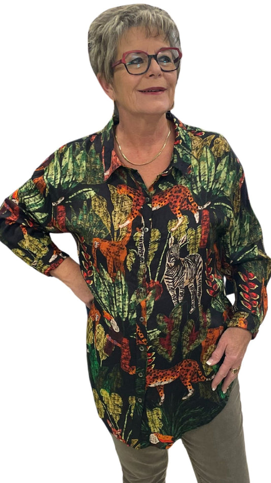 Amazonia Safari Print Button Front Top. Style AUE42143