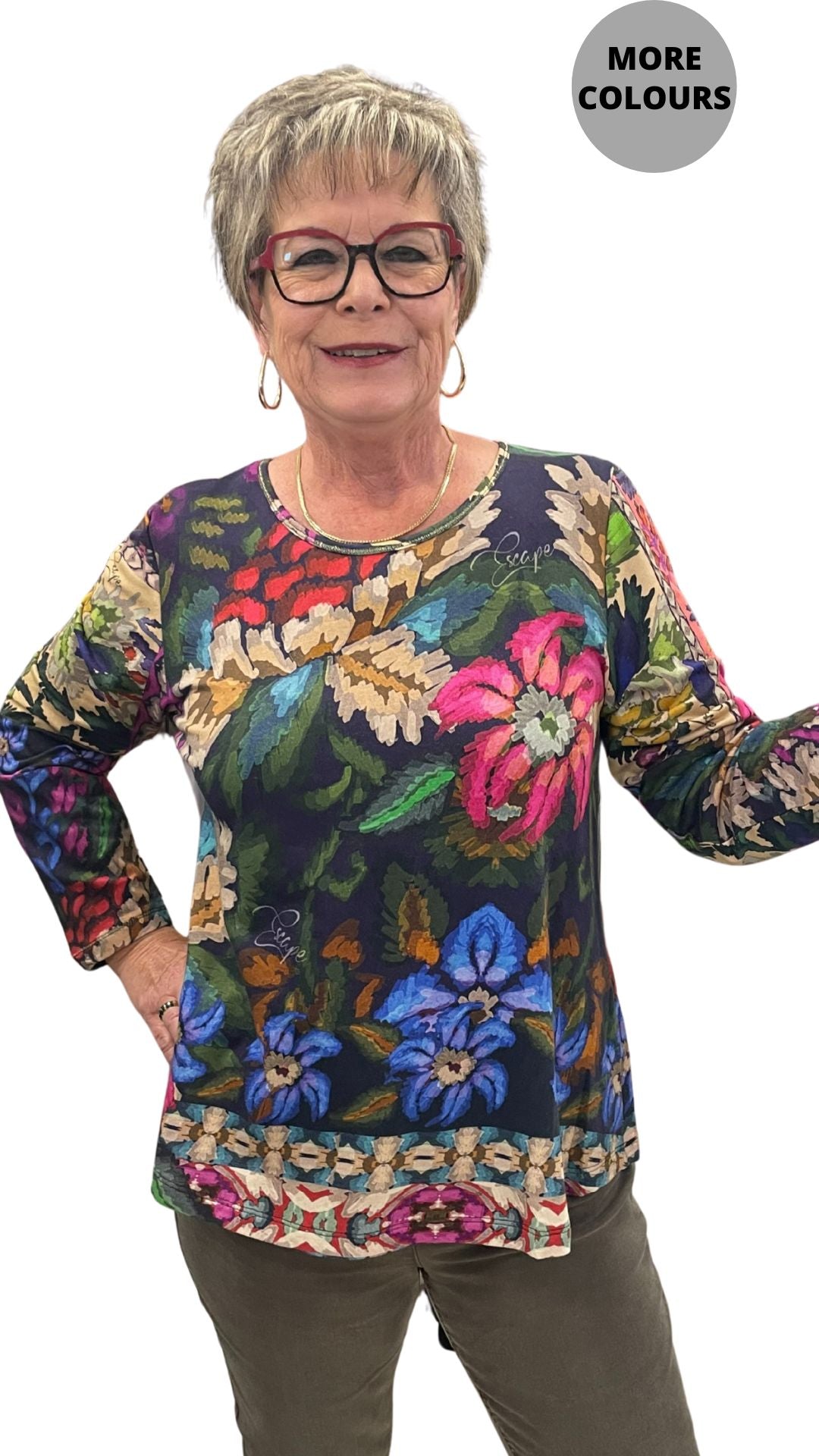 Round Neck Printed Sparkly Thread Details Top. Style AUE5200