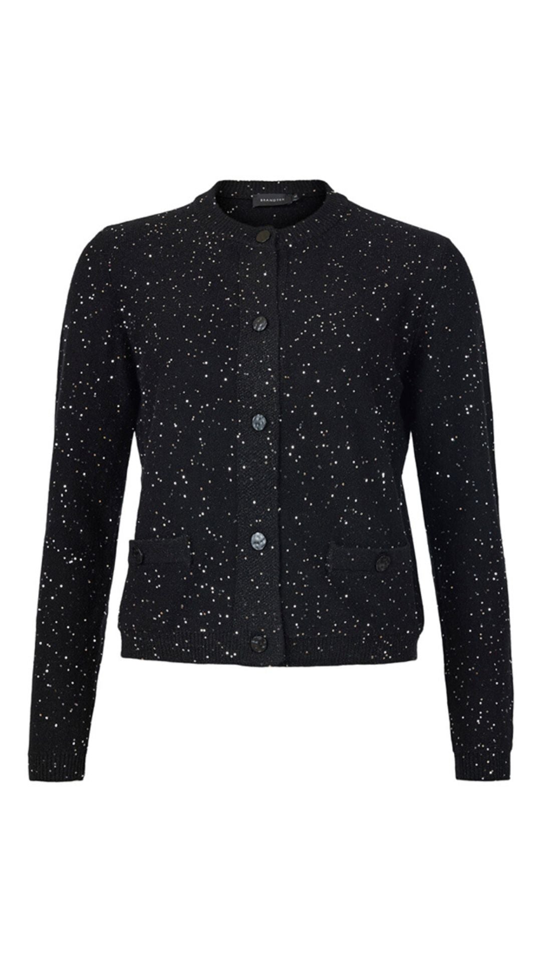 Sparkly Knitted Black Button Front Cardigan. Style BTX219579