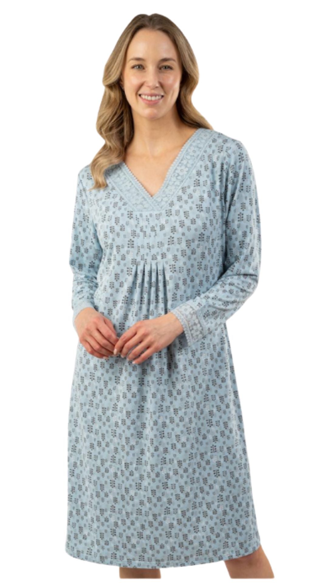 Lace Trim V-Neck Blue Printed Lounger. Style PL121-2