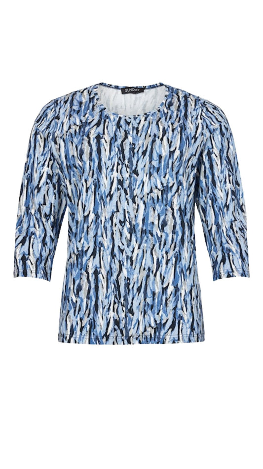 Blue Abstract Print Lightweight Top. Style SUN6784