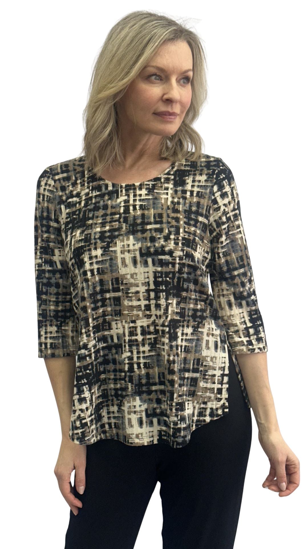 Petite Round Neck Patterned Top. Style SW102332PB