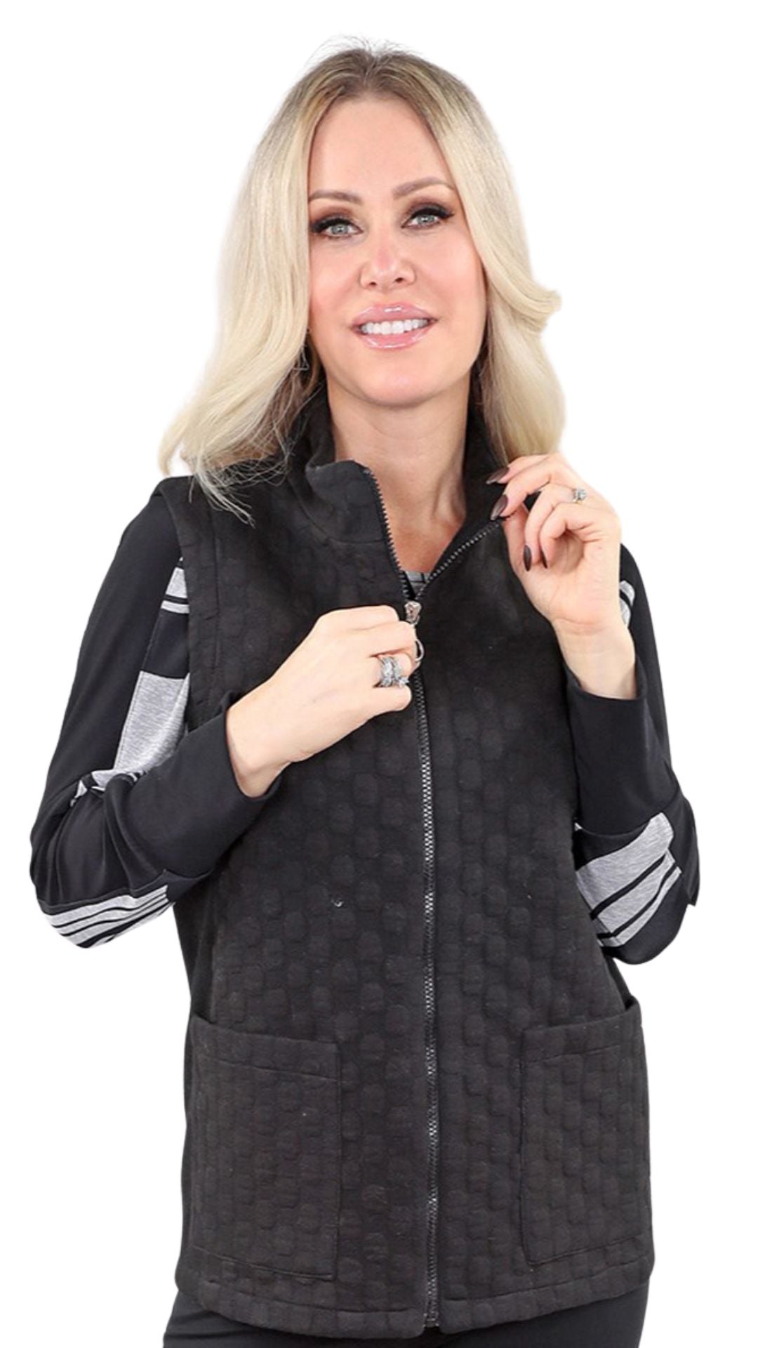 Zip Front Bubble Texture Fabric Vest. Style MT25F5960