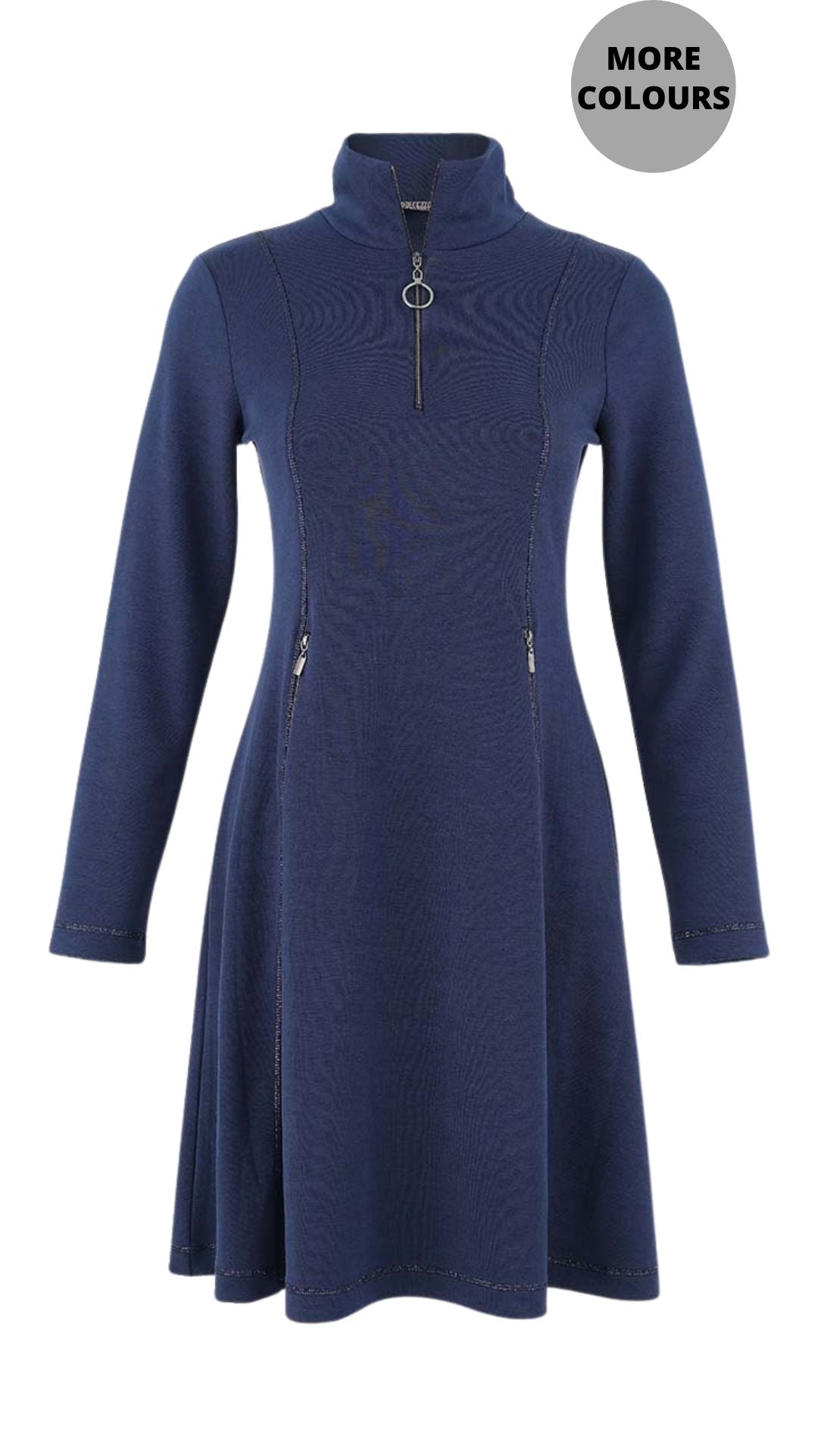 Fit & Flare Zip Pockets Sparkle Seams Dress. Style DOLC75177
