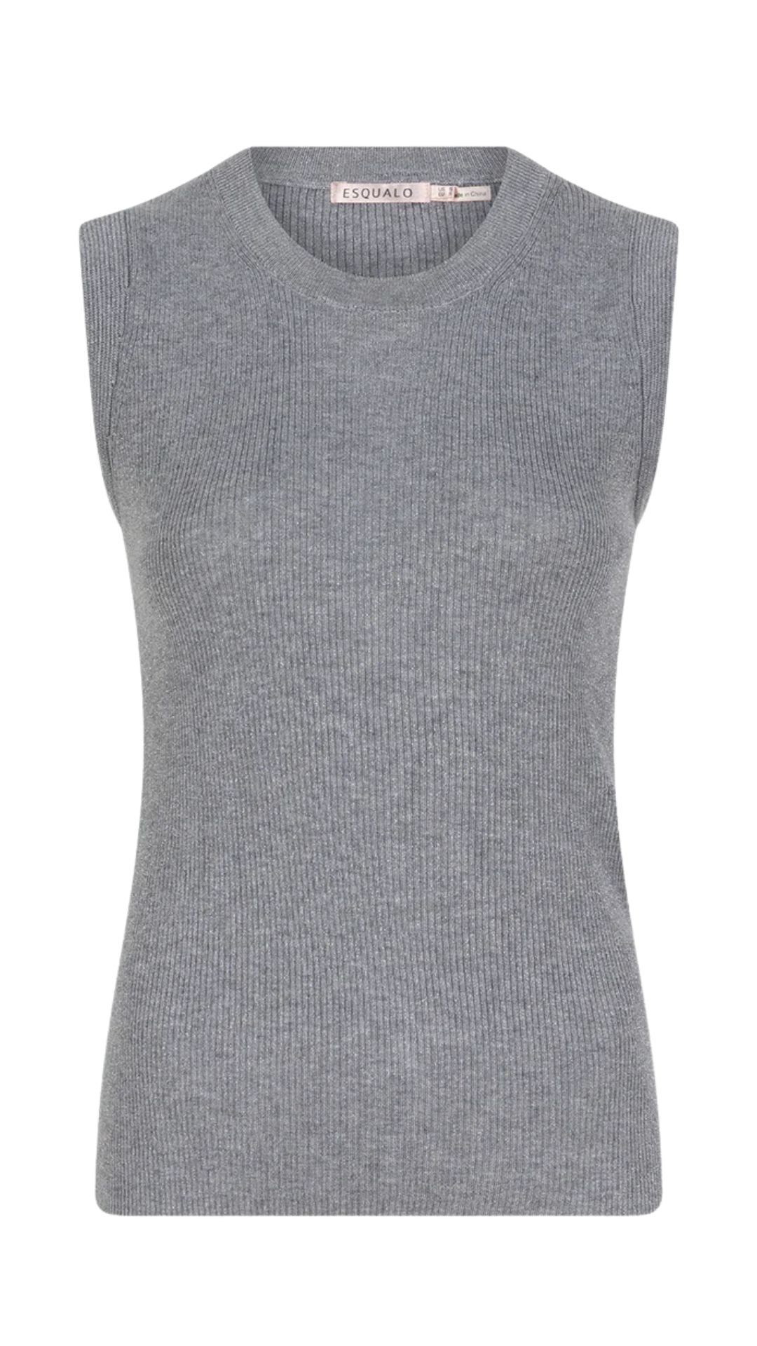 Sleeveless Silver Ribbed Fabric Top. Style ESQ27504