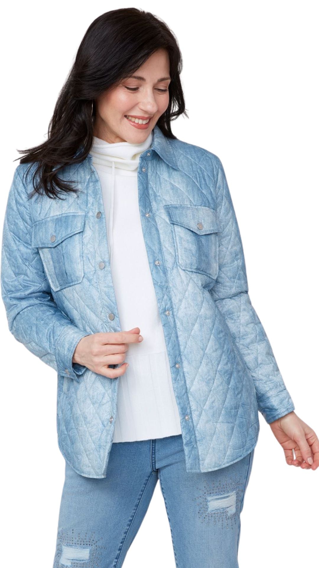 Blue Quilted Long Sleeve Jacket. Style REN3910L-E3036