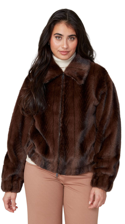 Chunky Collar Elastic Hem & Cuff Fur Jacket. Style REN3929-E3068