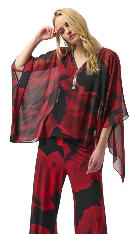 Chiffon Abstract Poppy Print Poncho. Style JR254090