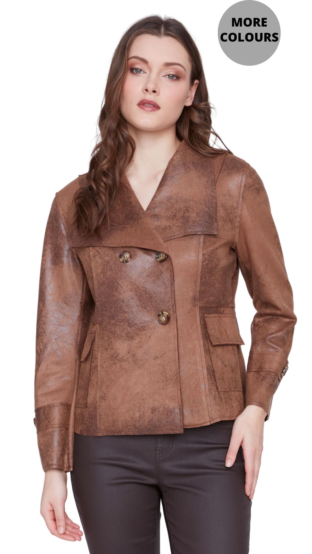 Faux Leather Tailored Lapel Collar Jacket. Style CYC2522057