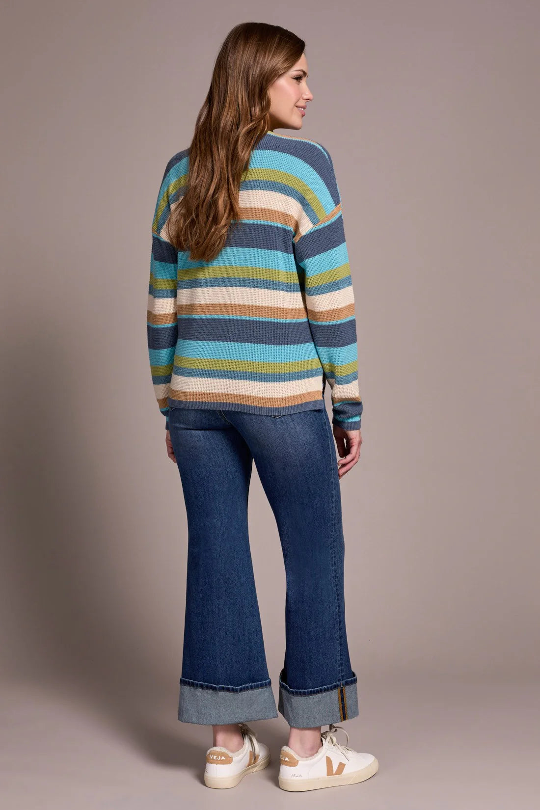 Long Sleeve U-Neck Stripe Sweater. Style TR2254O-576