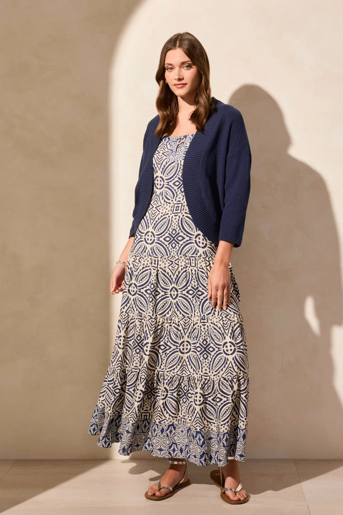 Cotton Curved-Hem Cocoon Cardigan. Style TR2205O-576