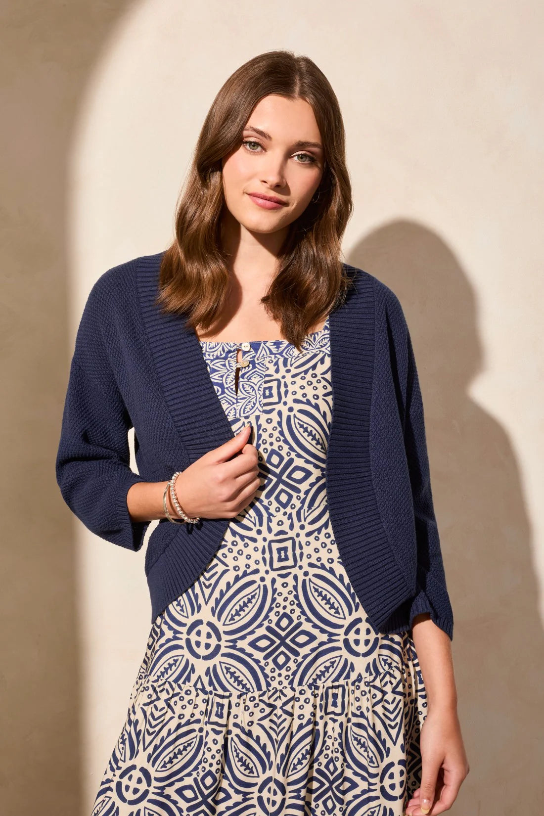 Cotton Curved-Hem Cocoon Cardigan. Style TR2205O-576
