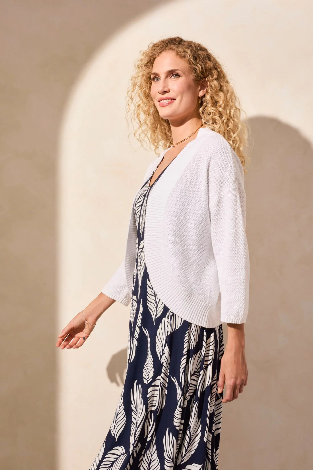 Cotton Curved-Hem Cocoon Cardigan. Style TR2205O-576