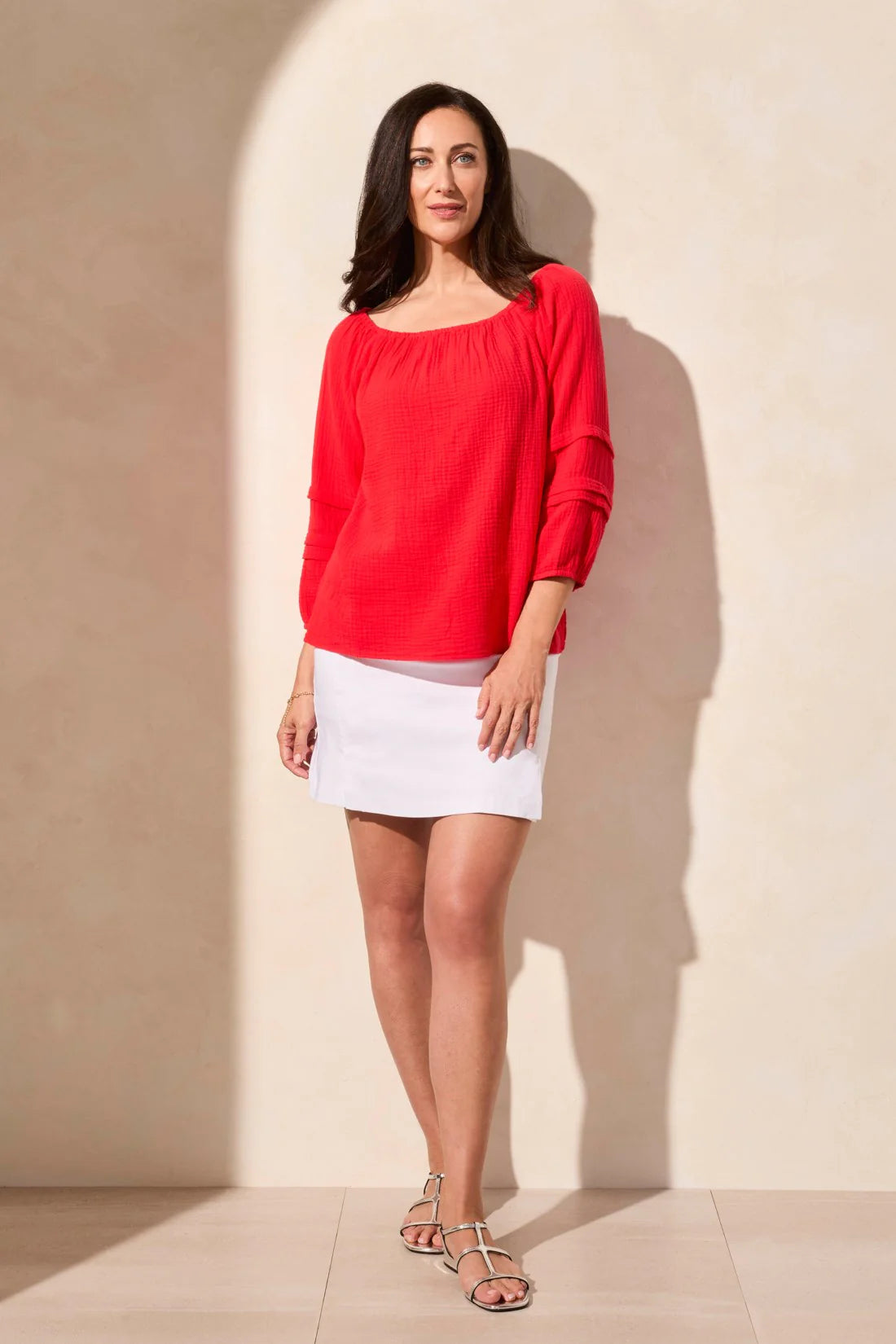 Cotton Gauze Off/On Shoulder Top. Style TR5728O-4555