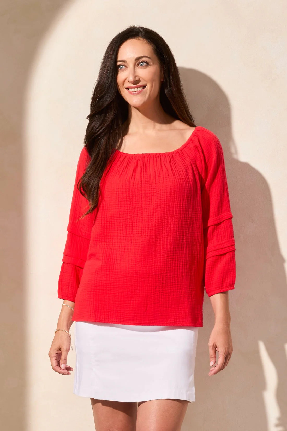 Cotton Gauze Off/On Shoulder Top. Style TR5728O-4555