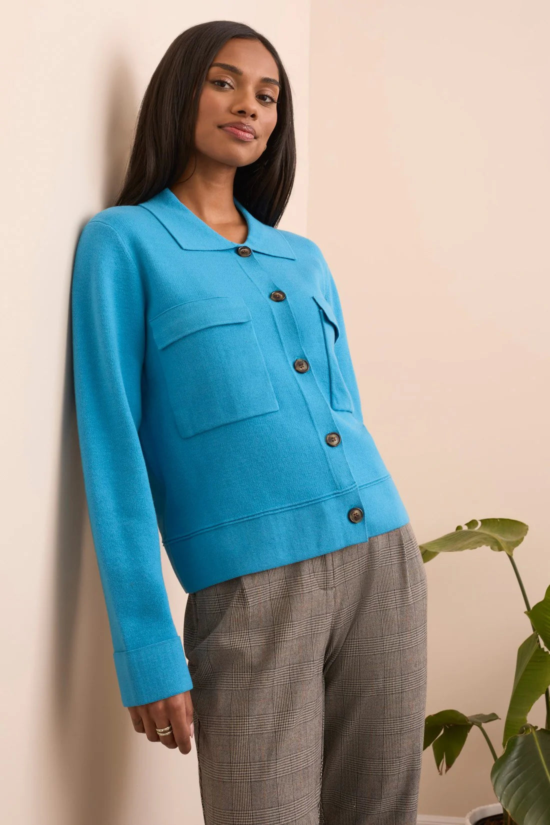 Double Knit Collared Cardigan. Style TR1930O-8030