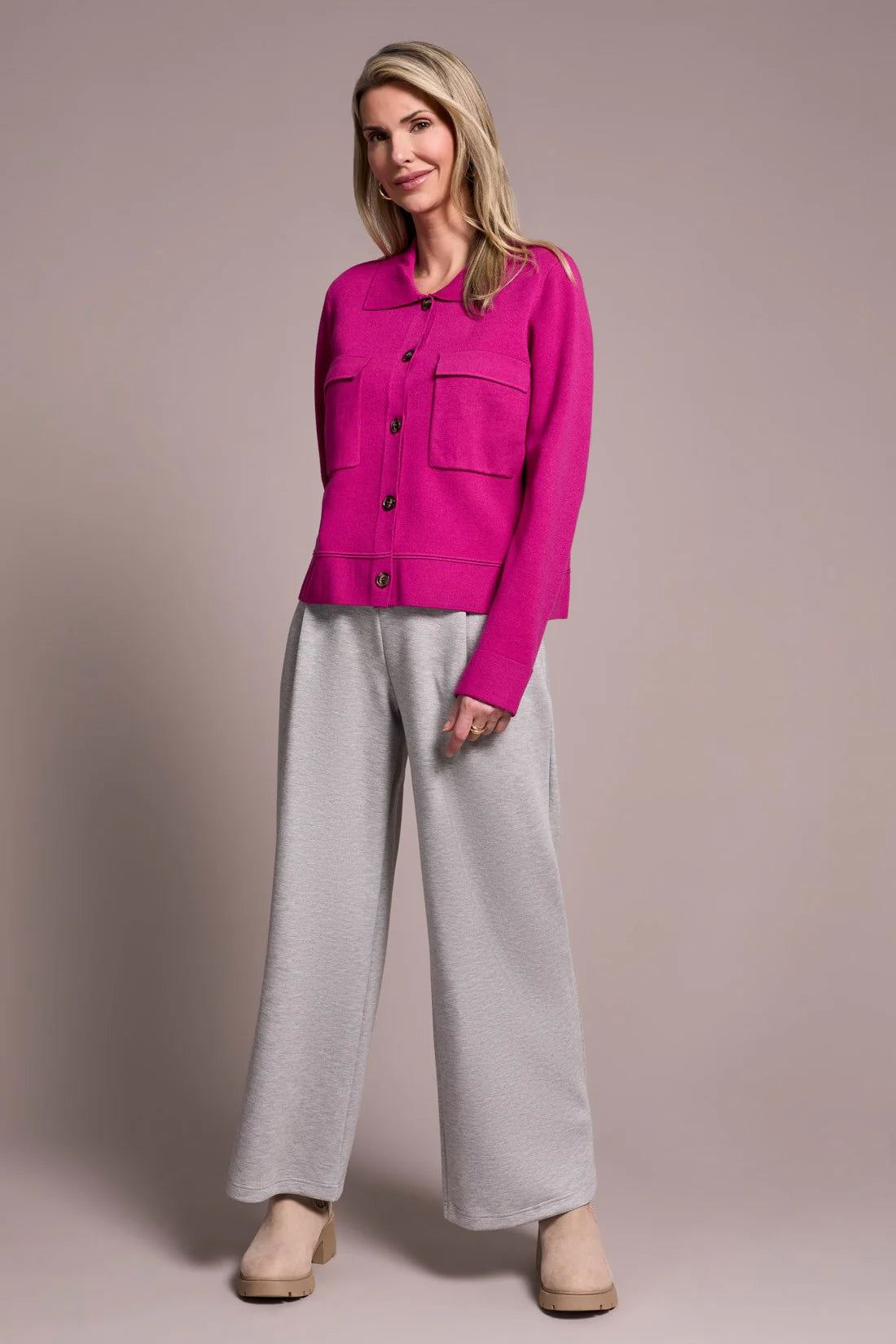Double Knit Collared Cardigan. Style TR1930O-8030