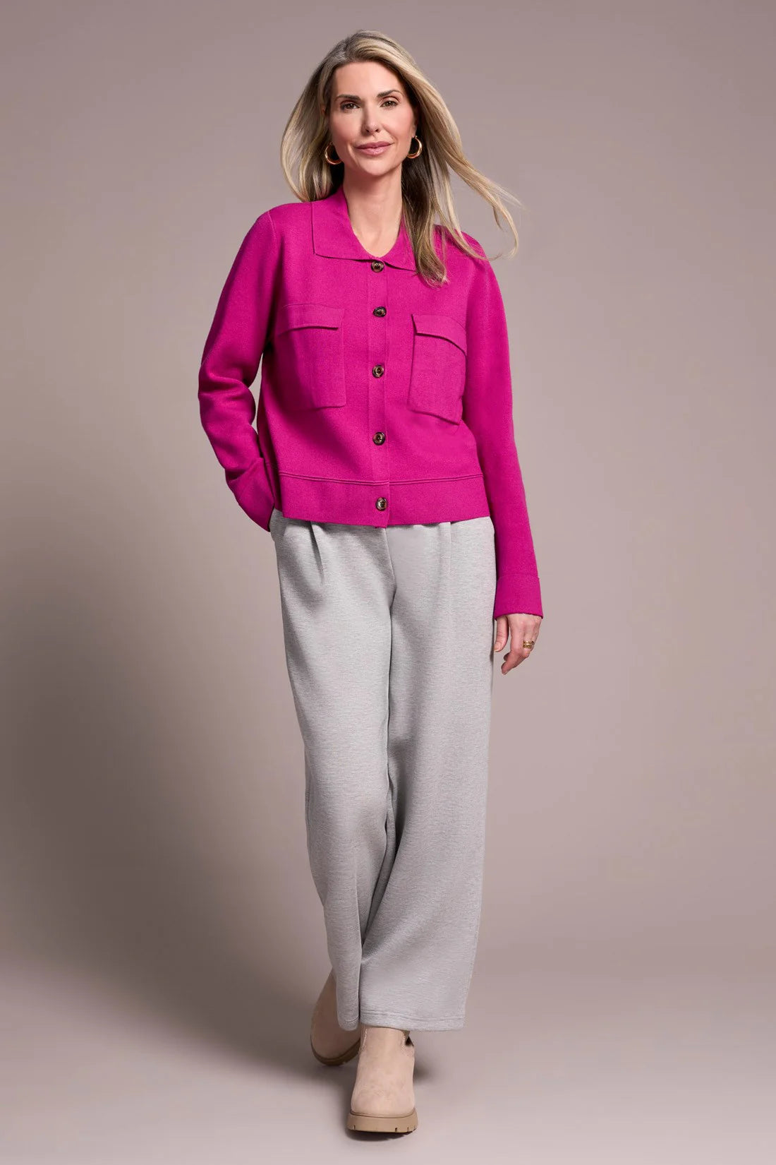 Double Knit Collared Cardigan. Style TR1930O-8030