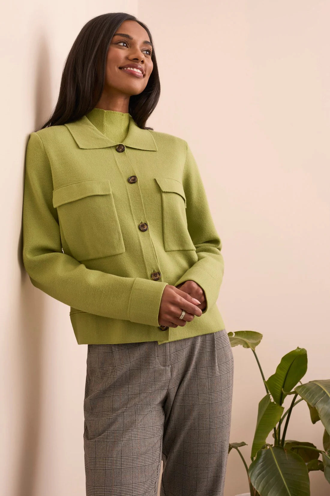 Double Knit Collared Cardigan. Style TR1930O-8030