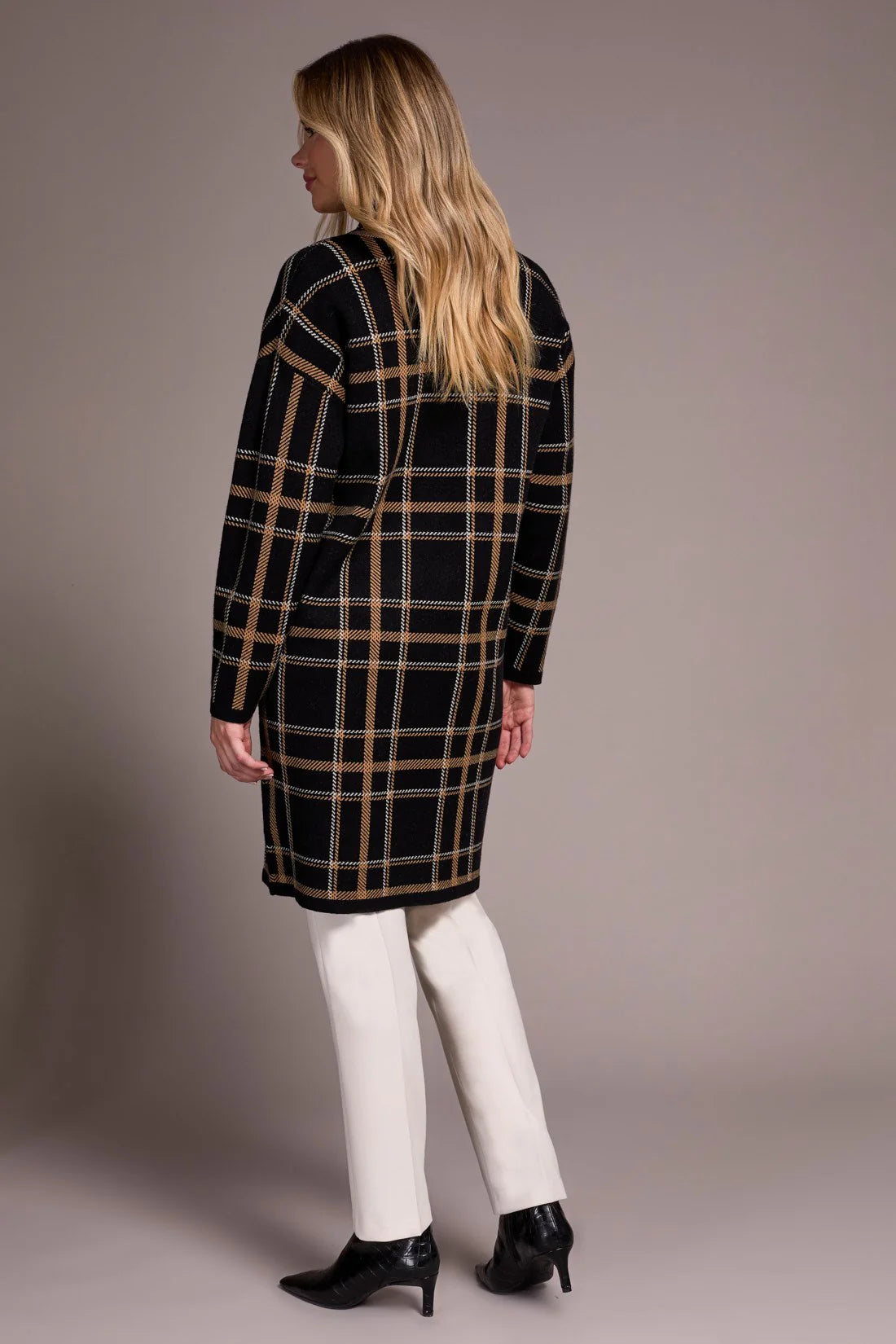 Double Knit Long Plaid Coatigan. Style TR1523O-8234