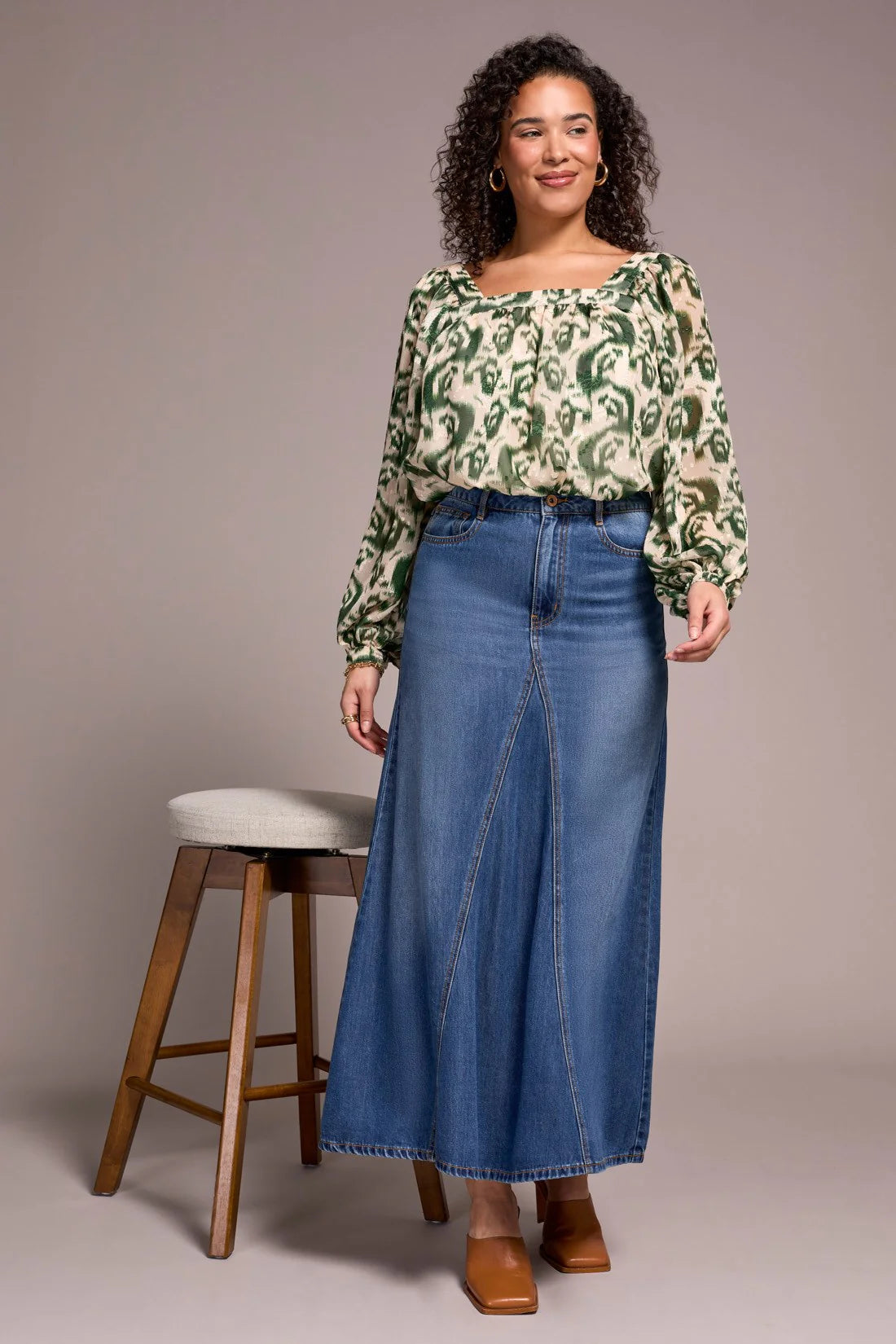 Flowy Long Denim Skirt. Style TR5936O-4390
