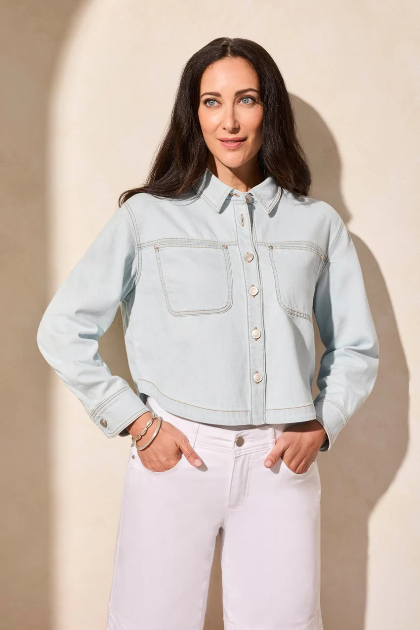 Light Denim Boxy Cropped Top. Style TR5743O-4984