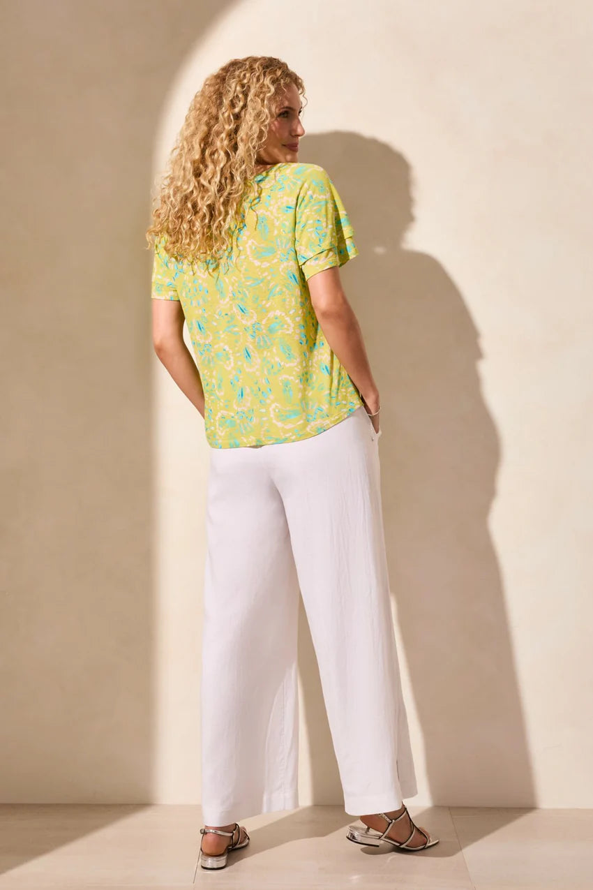 Linen Blend Ruffled Sleeve Top. Style TR2029O-1557