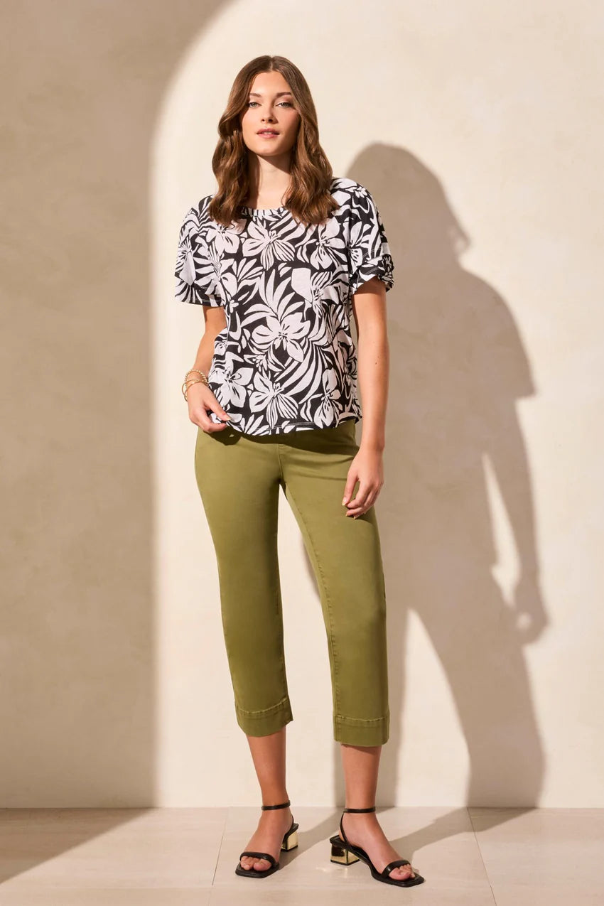 Linen Blend Ruffled Sleeve Top. Style TR2029O-1557