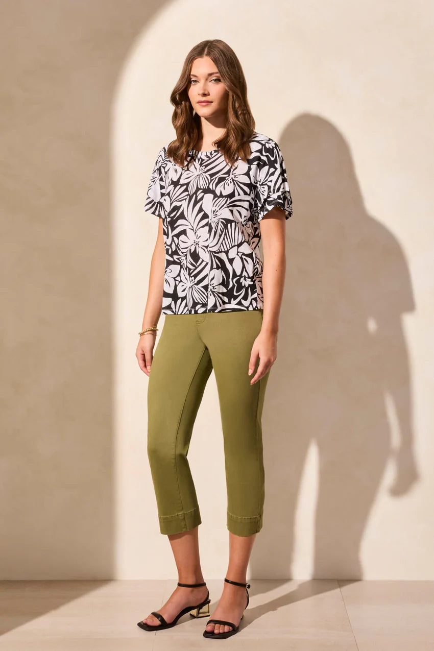 Linen Blend Ruffled Sleeve Top. Style TR2029O-1557