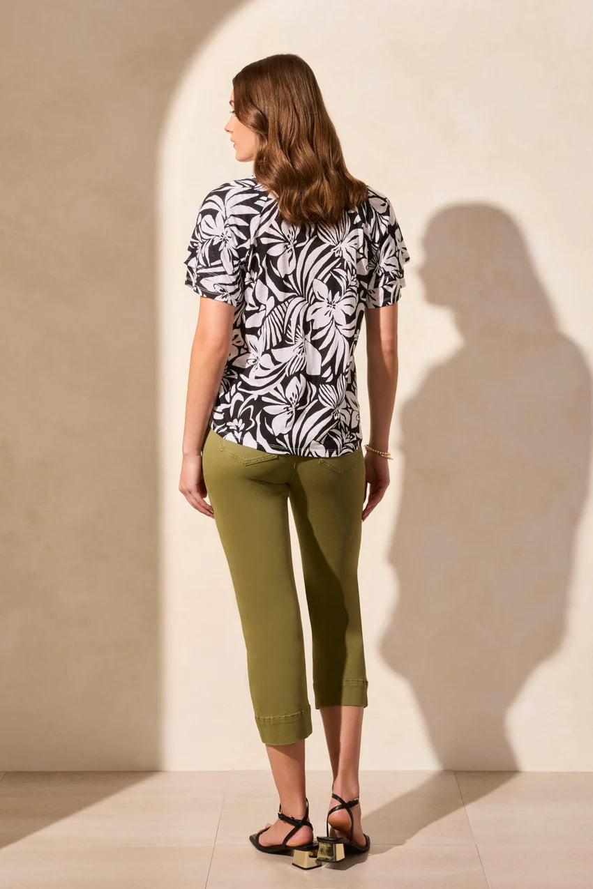 Linen Blend Ruffled Sleeve Top. Style TR2029O-1557