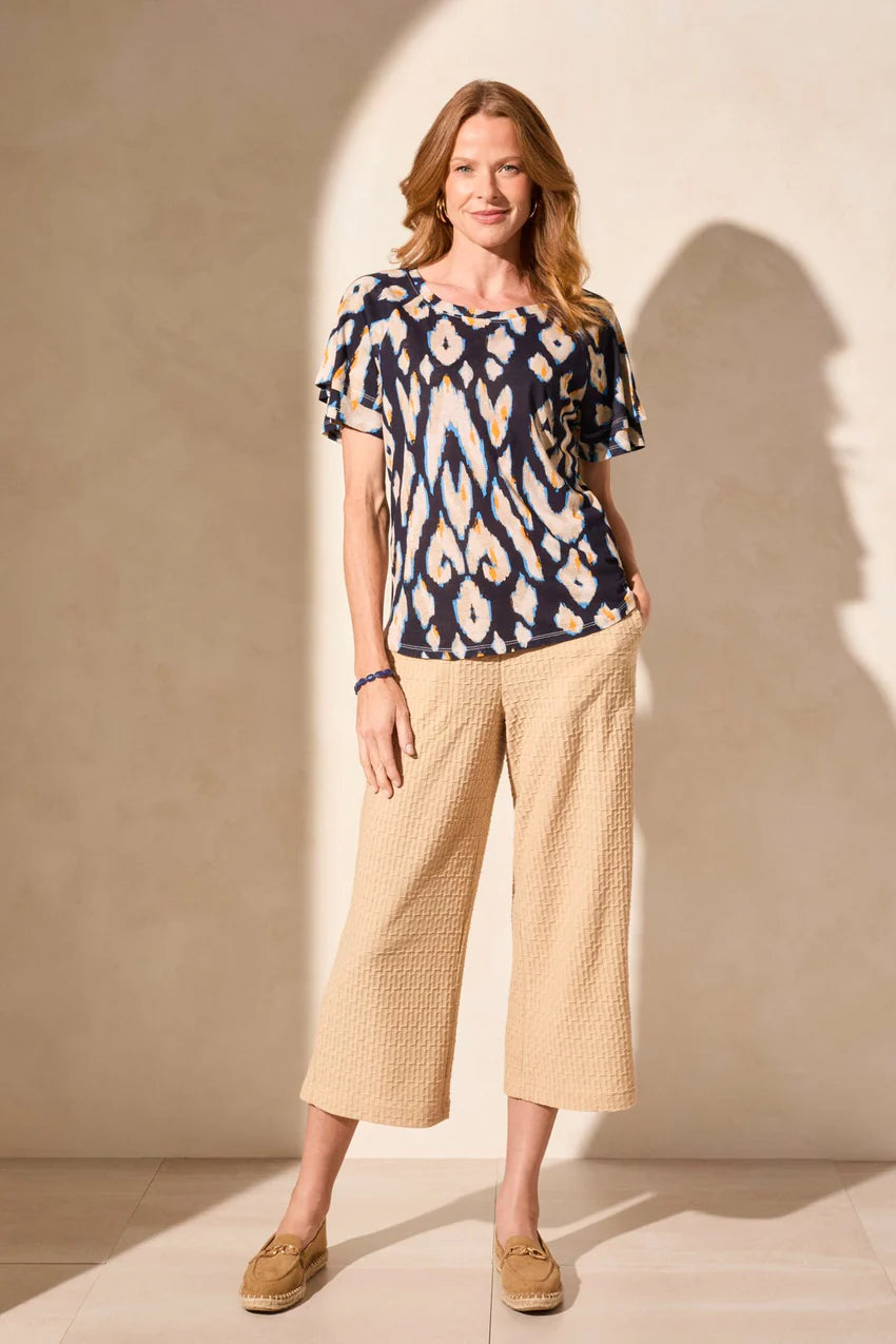 Linen Blend Ruffled Sleeve Top. Style TR2029O-1557