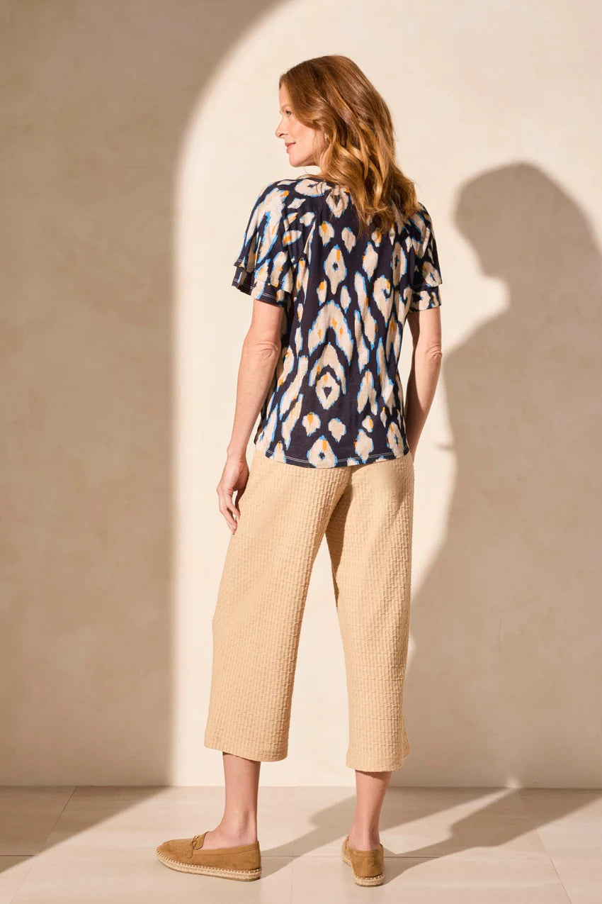 Linen Blend Ruffled Sleeve Top. Style TR2029O-1557