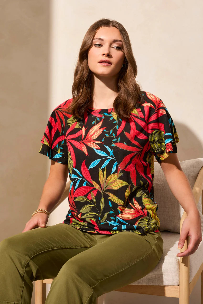 Linen Blend Ruffled Sleeve Top. Style TR2029O-1557
