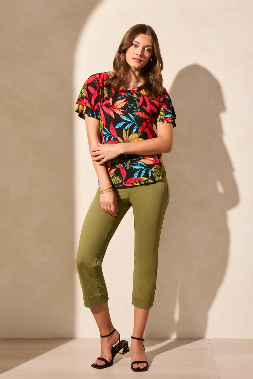 Linen Blend Ruffled Sleeve Top. Style TR2029O-1557