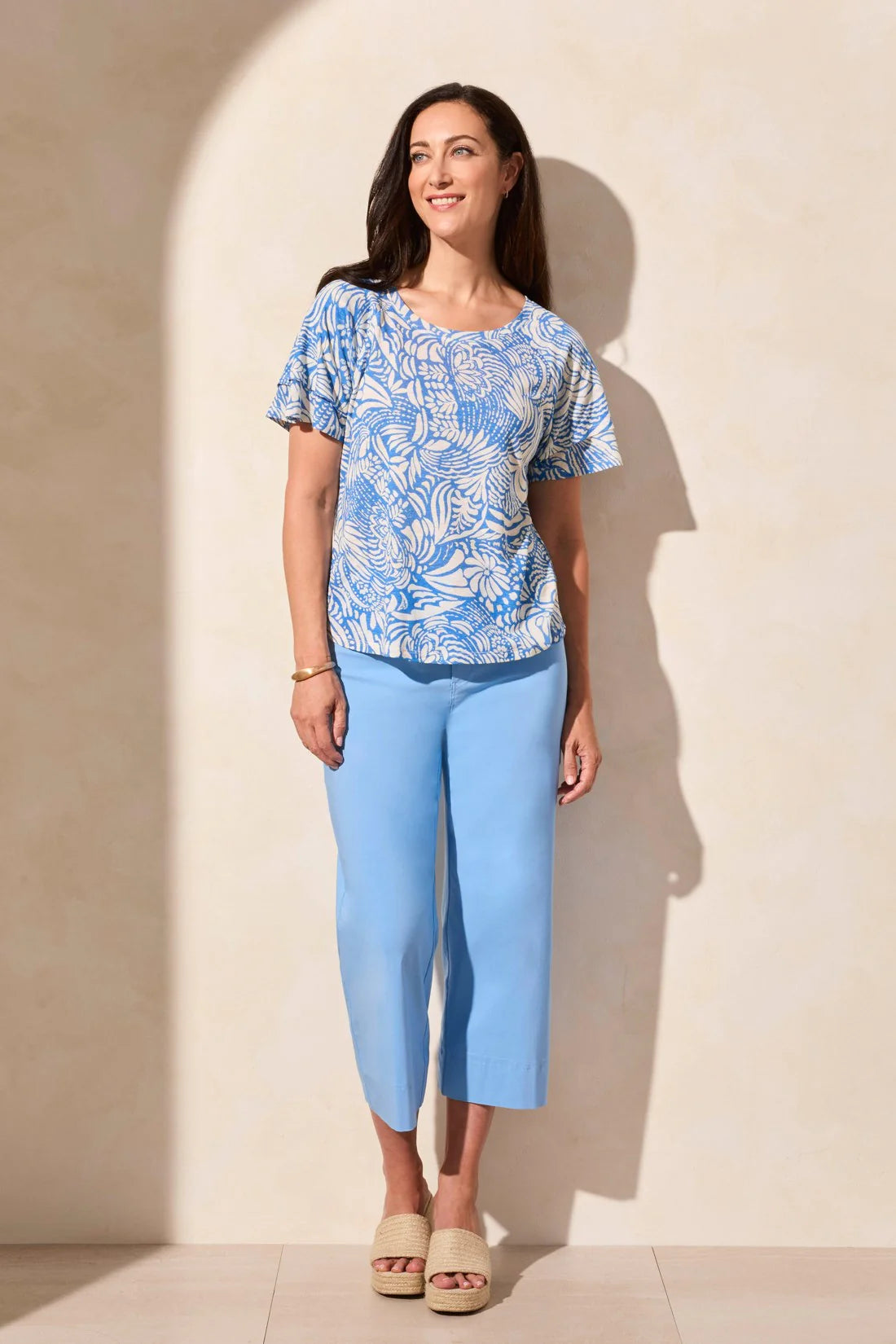Linen Blend Ruffled Sleeve Top. Style TR2029O-1557