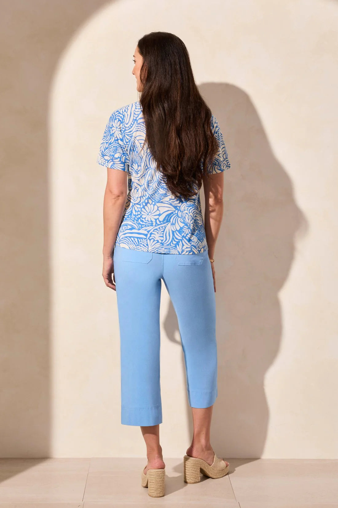 Linen Blend Ruffled Sleeve Top. Style TR2029O-1557