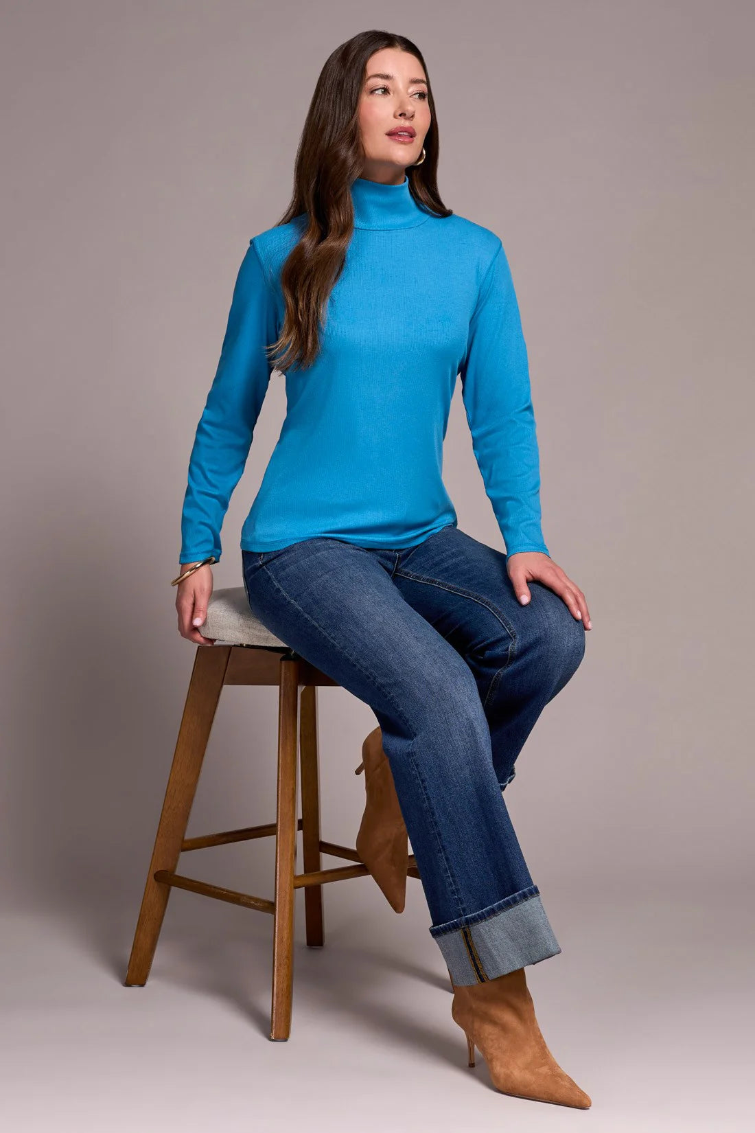 Long Sleeve Turtleneck Ribbed Top. Style TR2283O-8301