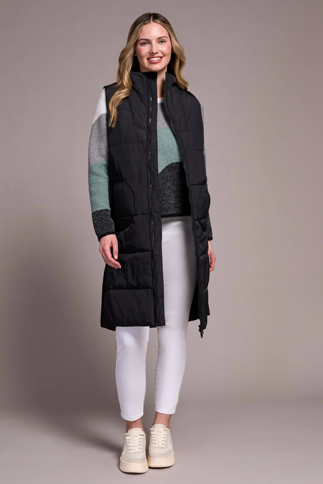 Long Zip Front Quilted Vest. Style TR2314O-3823