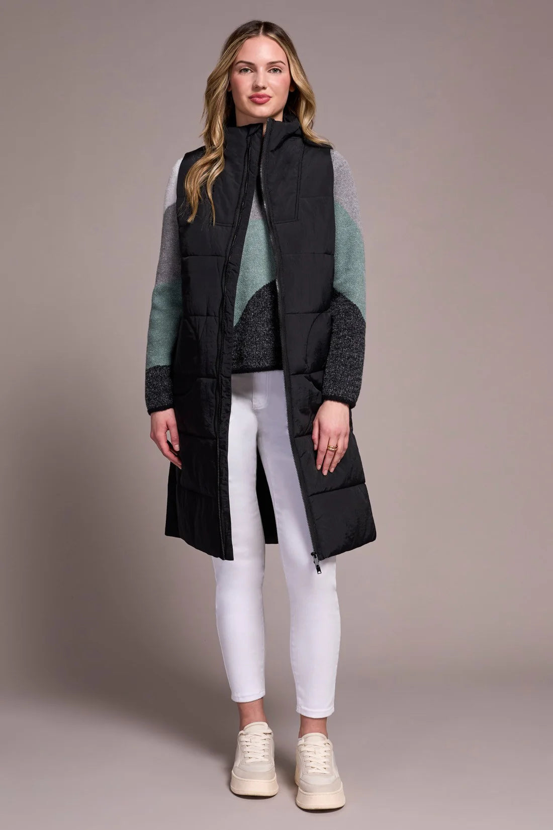 Long Zip Front Quilted Vest. Style TR2314O-3823