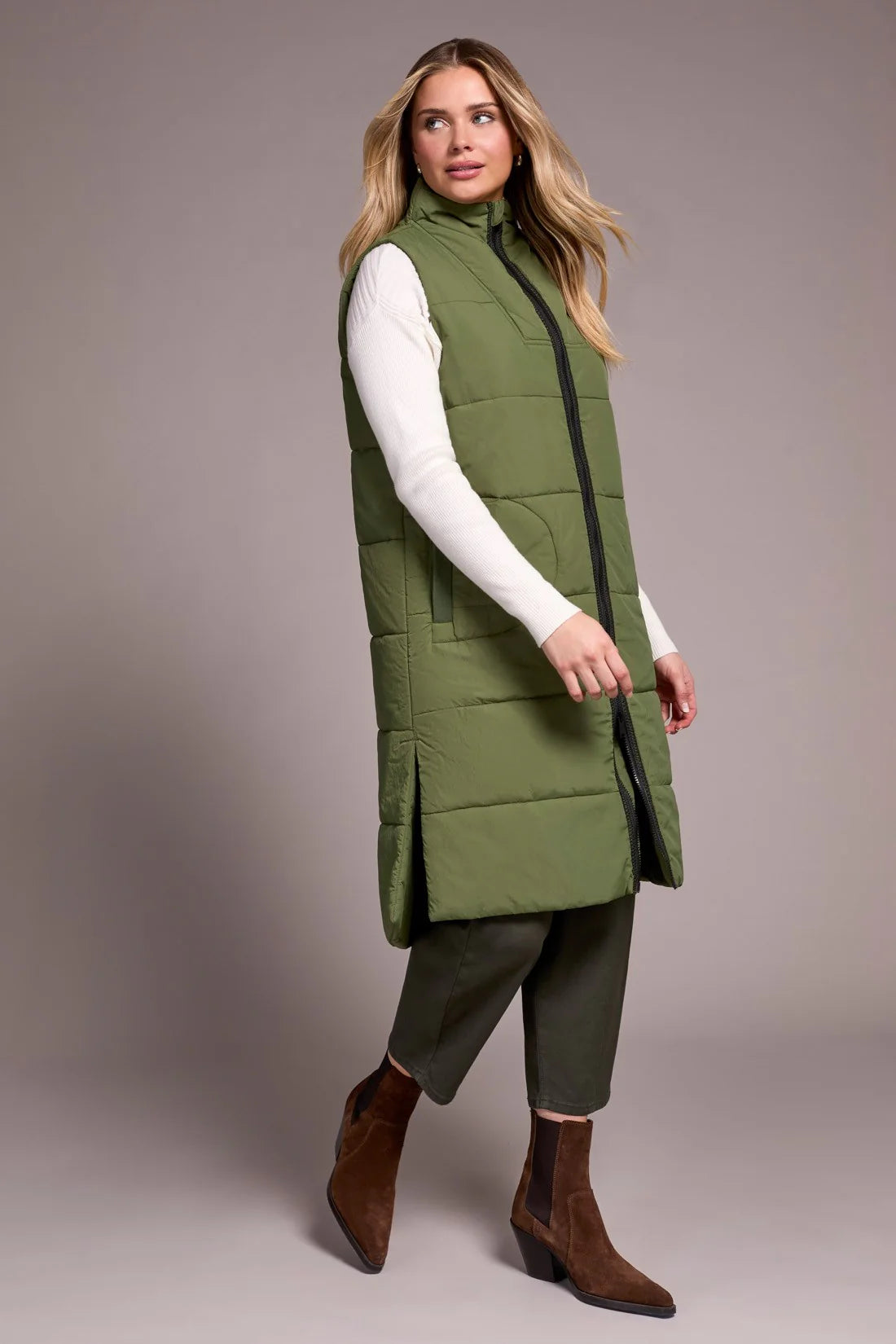 Long Zip Front Quilted Vest. Style TR2314O-3823