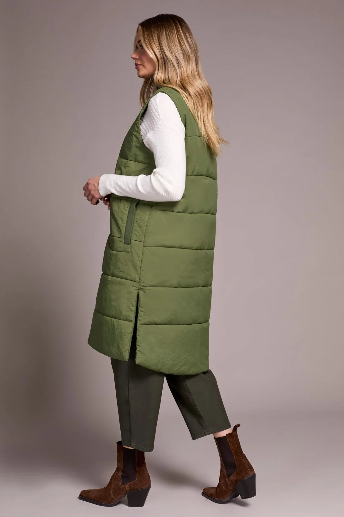 Long Zip Front Quilted Vest. Style TR2314O-3823