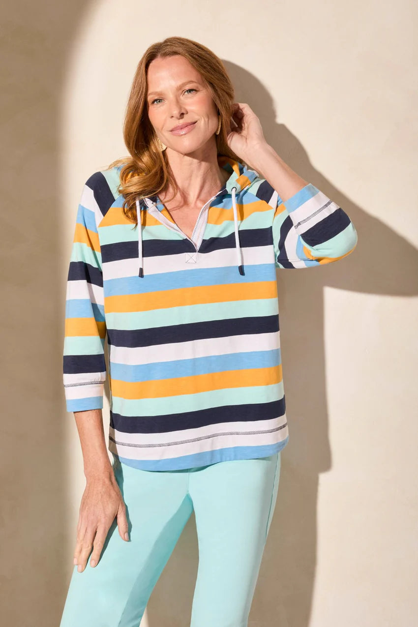 Striped V-Neck Hooded Top. Style TR1642O-3241
