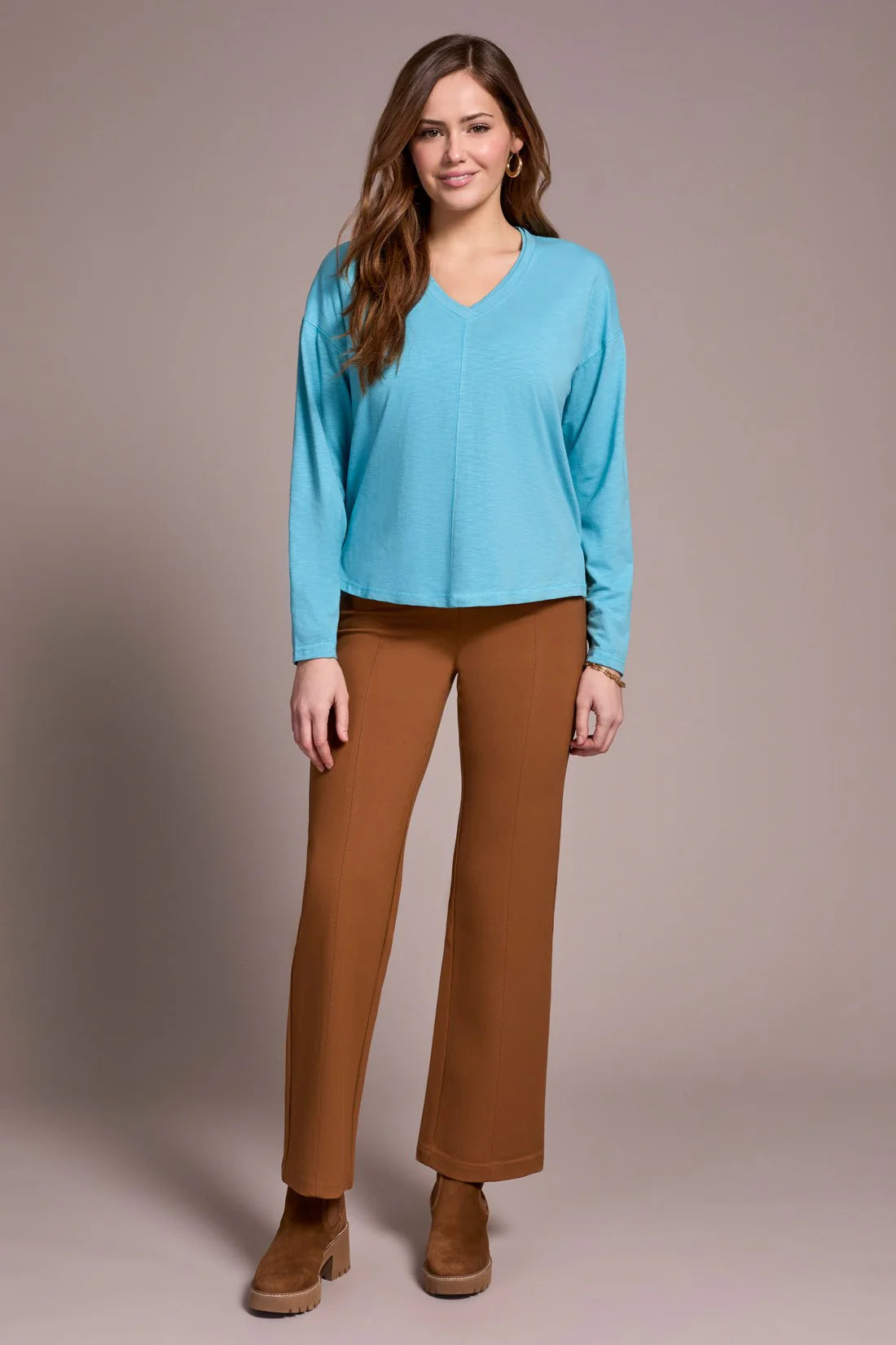 Slub Knit Flatlock V-Neck Top. Style TR2282O-8285