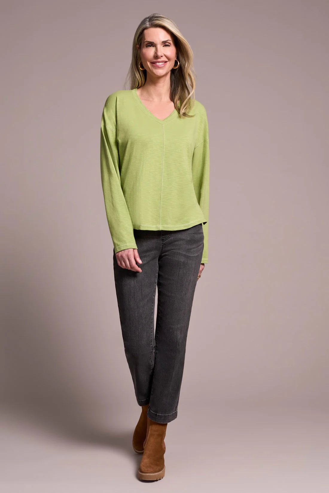 Slub Knit Flatlock V-Neck Top. Style TR2282O-8285