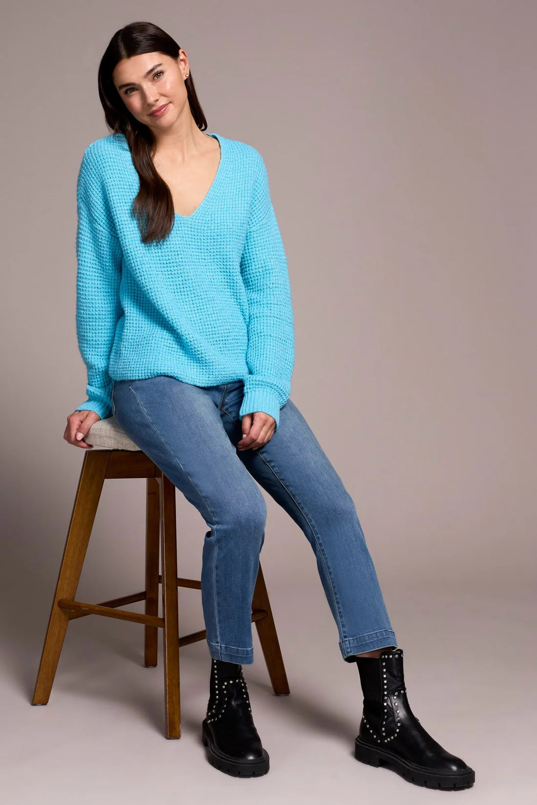 Drop Shoulder V-Neck Sweater. Style TR5908O-5020