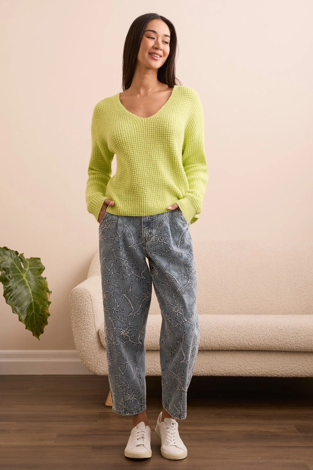 Drop Shoulder V-Neck Sweater. Style TR5908O-5020