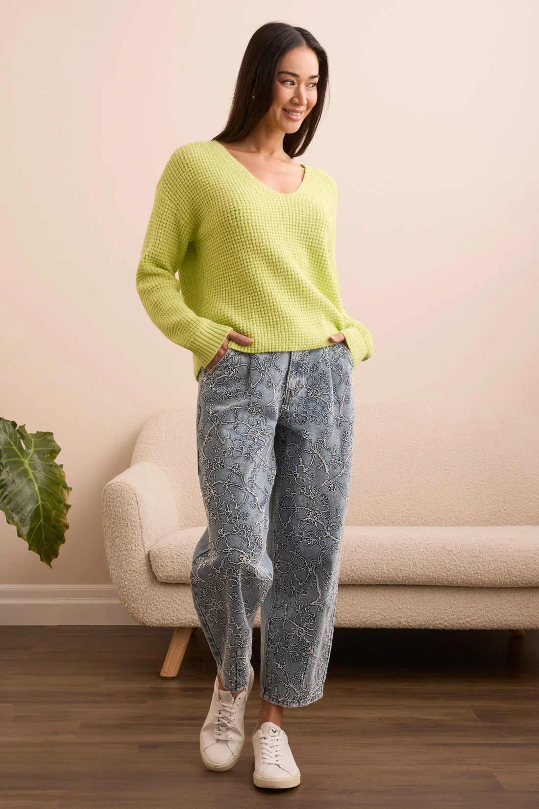 Drop Shoulder V-Neck Sweater. Style TR5908O-5020