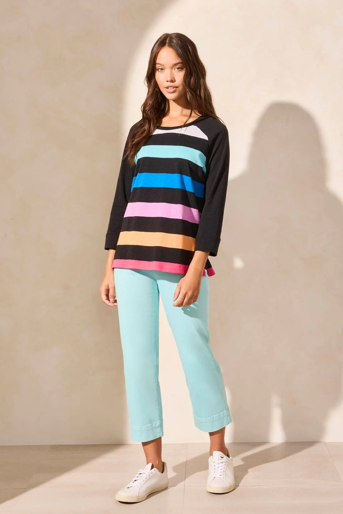 Striped Raglan Sleeve Crew Neck Top. Style TR2144O-3704